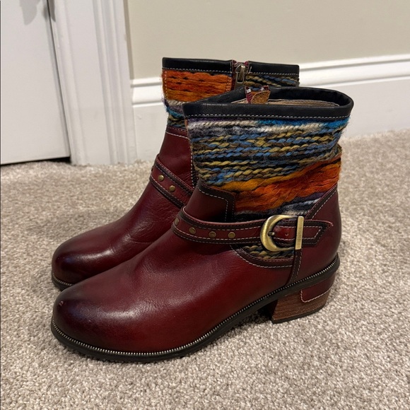 L’Artiste Tapestry Leather Boots Sz 39 - Picture 2 of 9